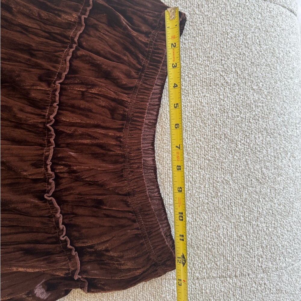 Vintage-Style Brown Velvet Tiered Maxi Skirt with Sequin Lace Trim โ Size S - Picture 6 of 7
